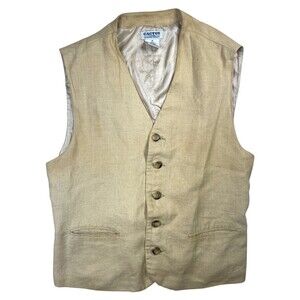Cactus Vest Men's Medium Beige Linen Lined Back Belt Sleeveless Button-Front